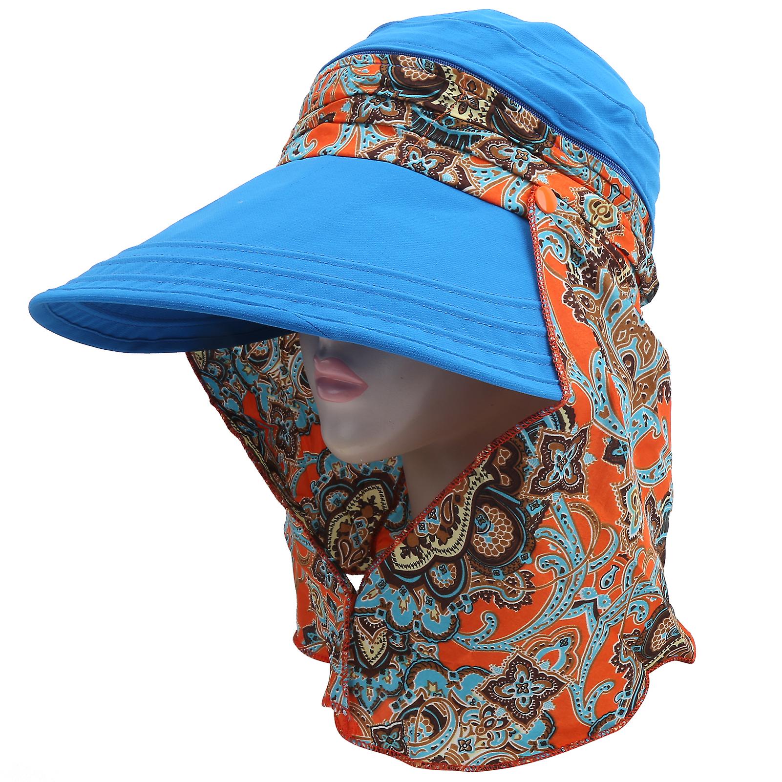 Women Outdoor Portable Sun Proof Hat Collar Fashionable Removable Visor Cap Scarfblue