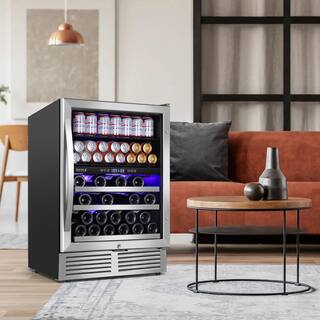 TITTLA 23.47 in. Dual Zone 29-Wine Bottles  90-Cans Beverage  Wine Cooler in Silver Reversible Door Hinge Interior Blue LED KMYC150-2