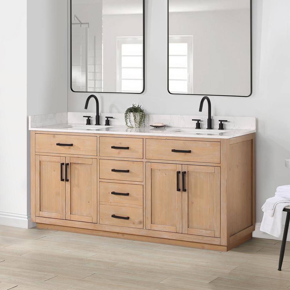 Altair Gavino 72 in. W x 22 in. D x 34 in. H Bath Vanity in Light Brown with Grain White Composite Stone Top 557072-LB-GW-NM