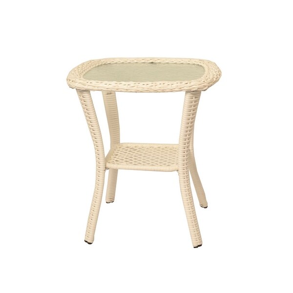 Rio Vista Outdoor Wicker Side Table with Tempered Glass Top