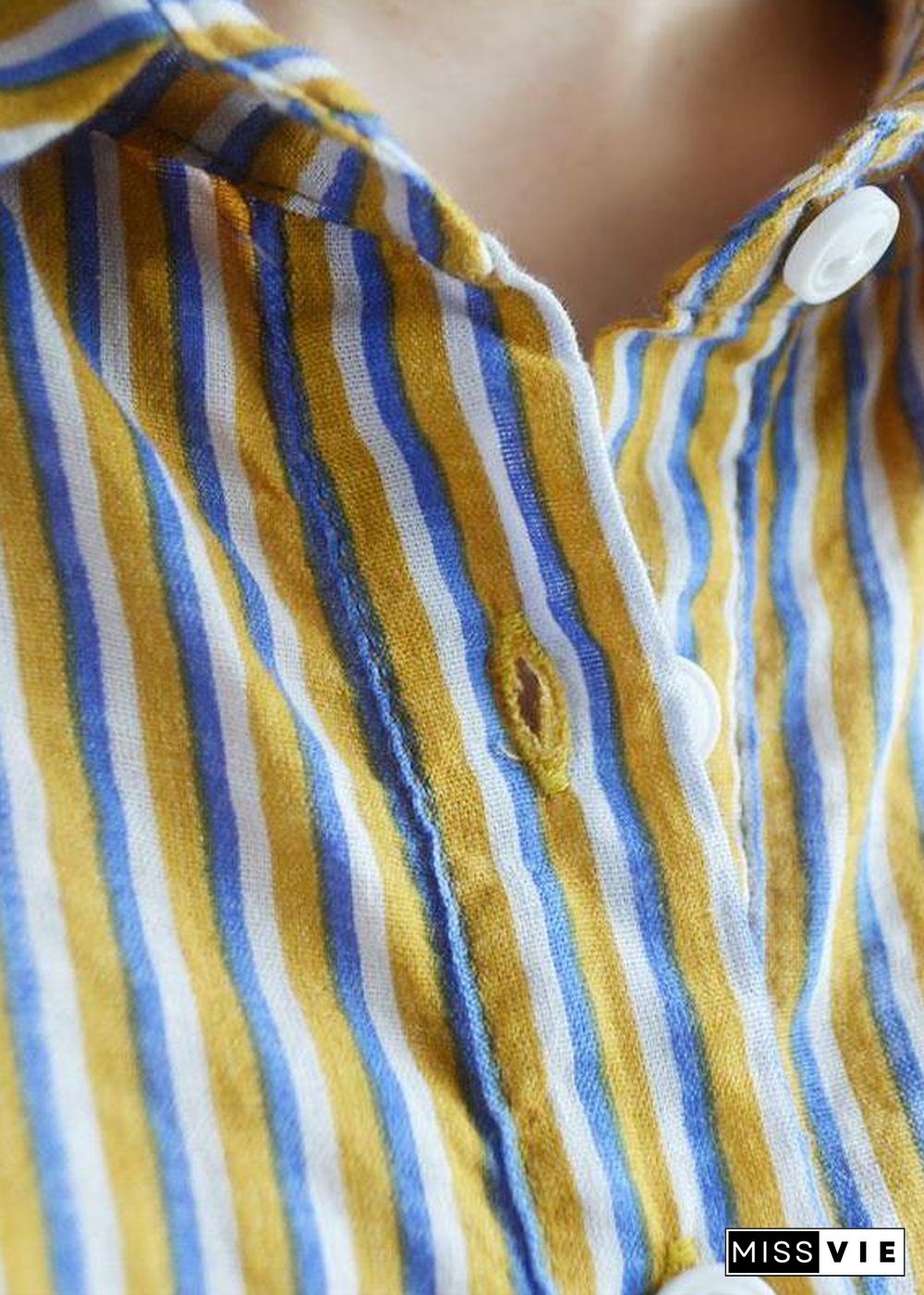 Elegant cotton clothes Korea Yellow Striped And Letter Printed Long Sleeve Shirt