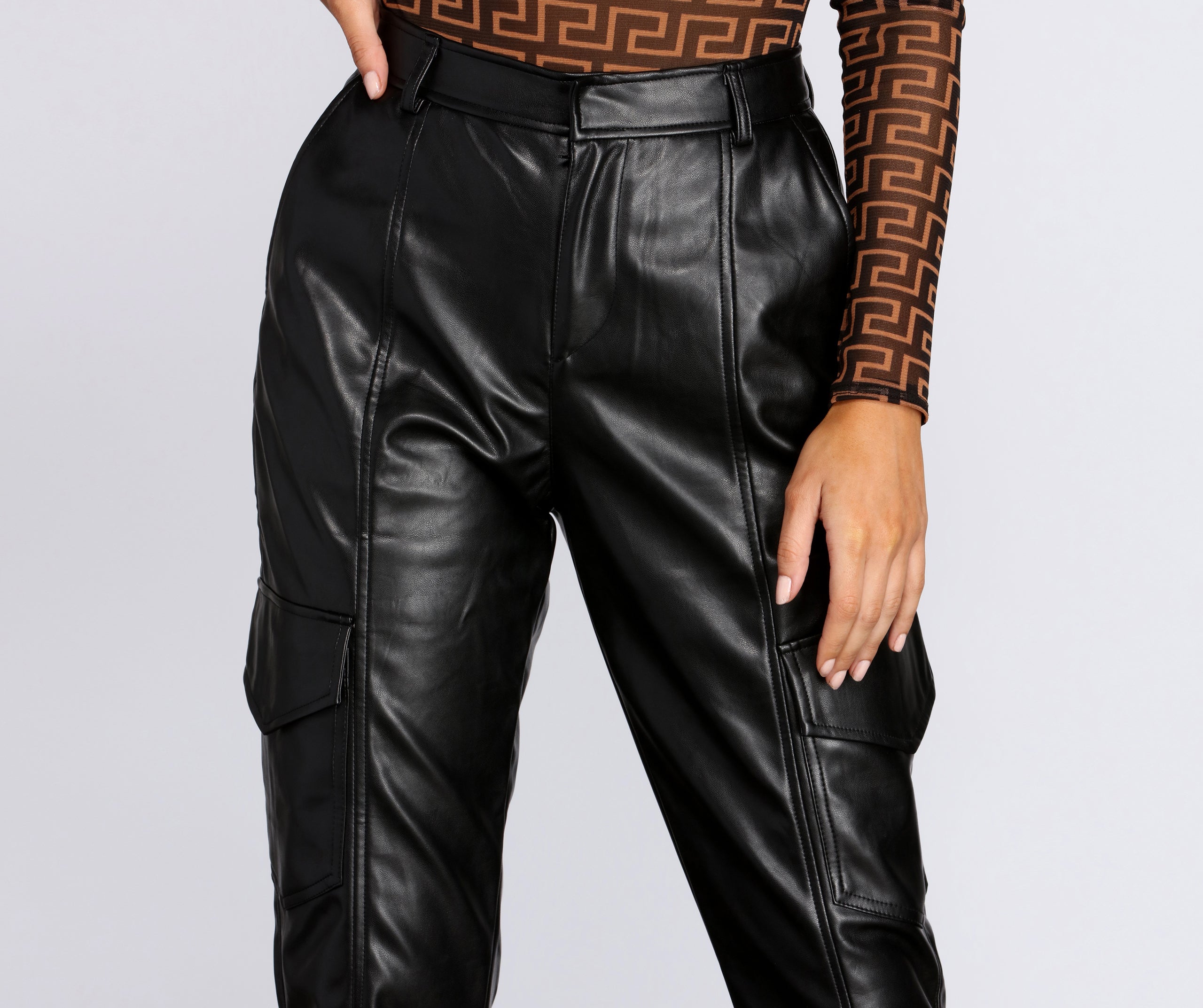 Faux Leather Cargo Joggers