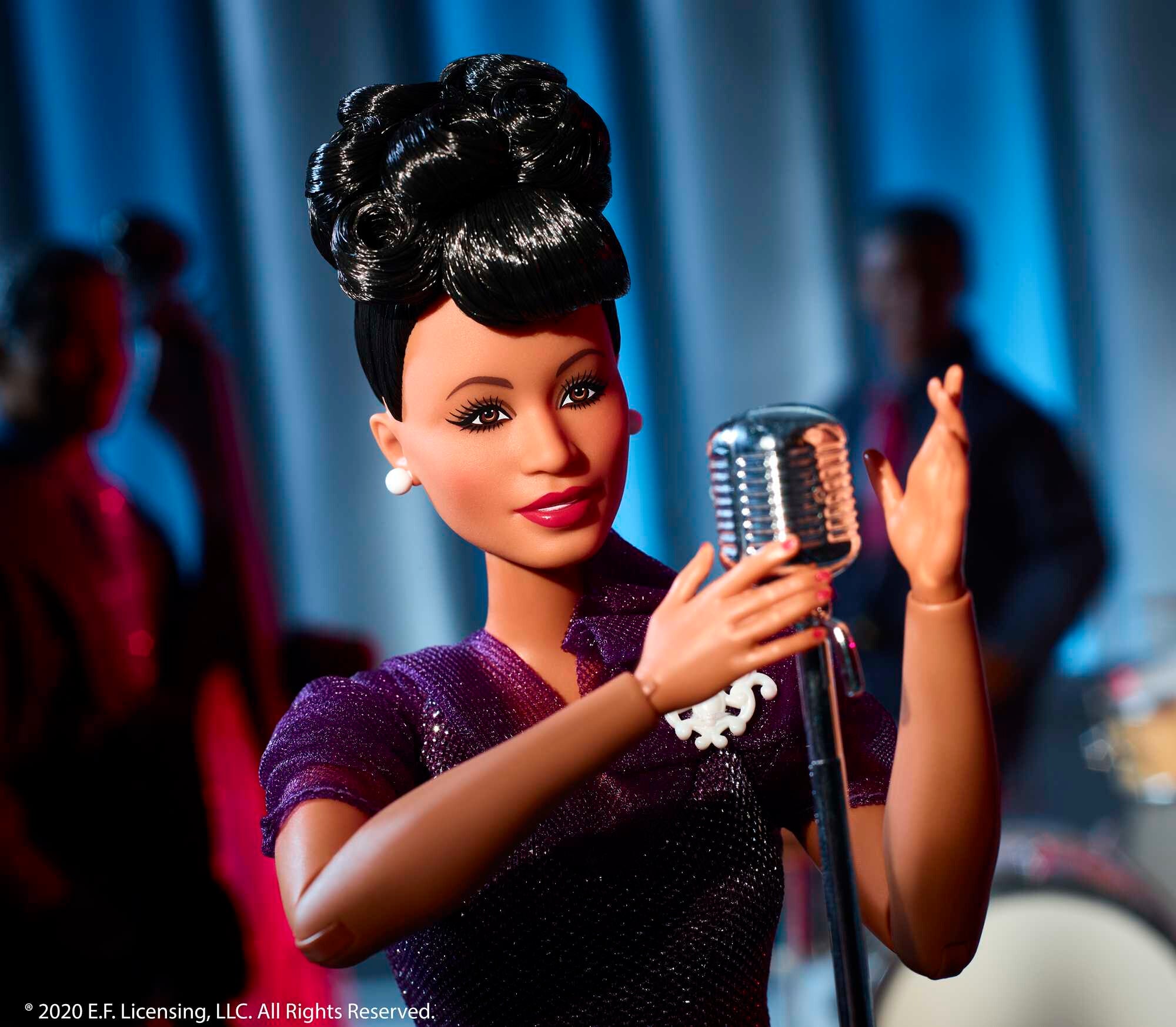 Barbie Inspiring Women Ella Fitzgerald Collectible Doll, Approx. 12-in, Wearing Purple Gown, with Microphone