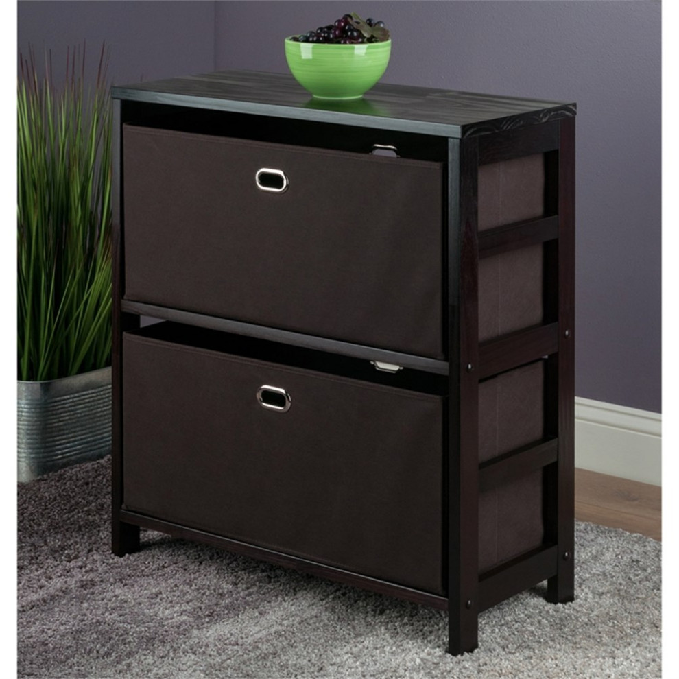 Winsome Torino 2 Shelf Solid Wood Basket Bookcase in Espresso and Chocolate   Transitional   Bookcases   by Homesquare  Houzz