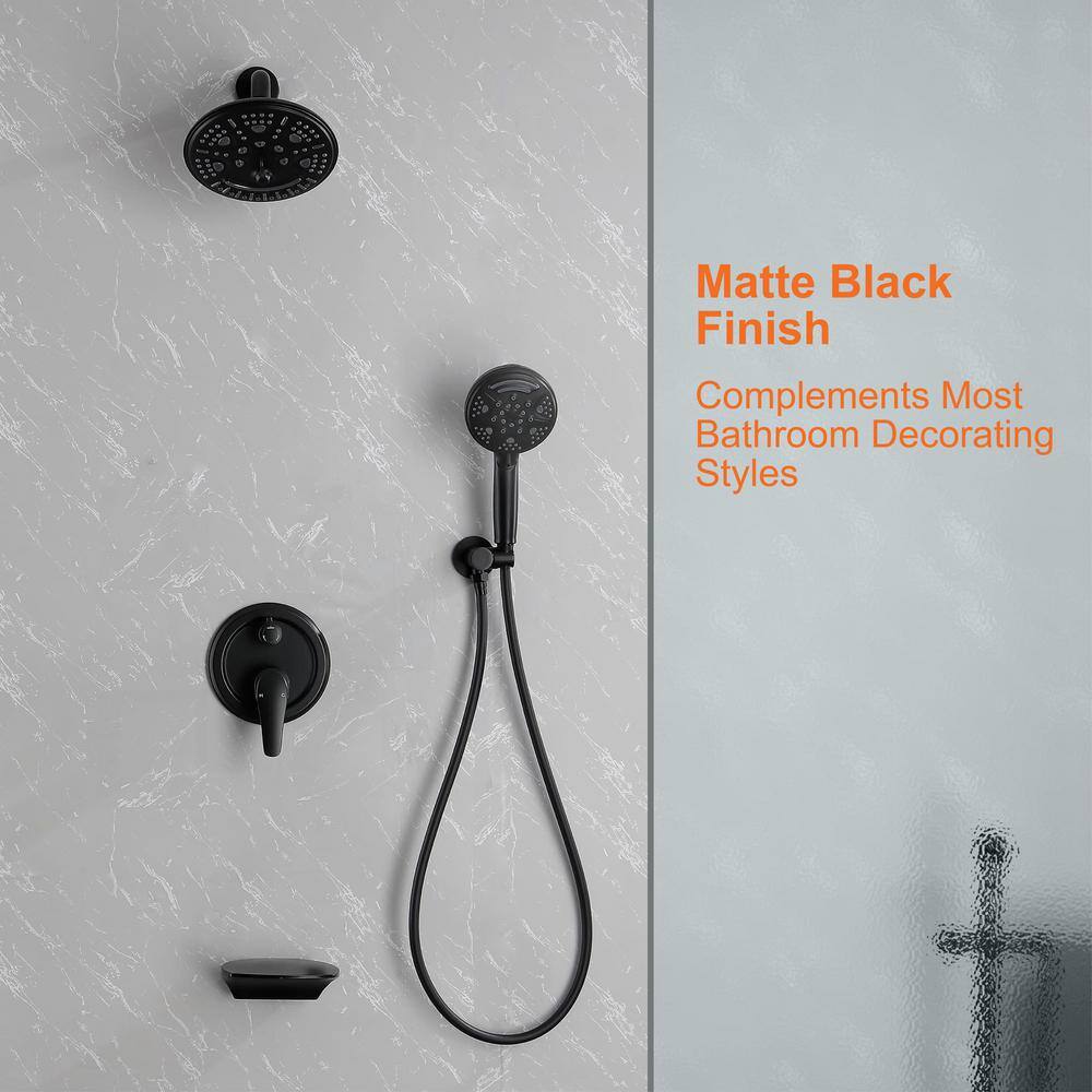 FLG Wall Mount Single-Handle 9-Spray Tub and Shower Faucet with 8 in. Shower Head in Matte Black (Valve Included) SS-0112-MB