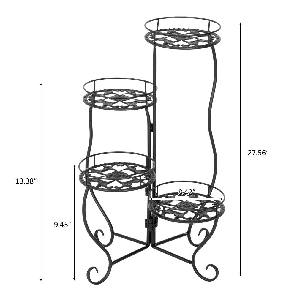 SalonMore 4-Tier Fluer-de-lis Pattern Adjustable Tray Metal Flower Pot Rack Plant Display Stand Shelf Holder Decor