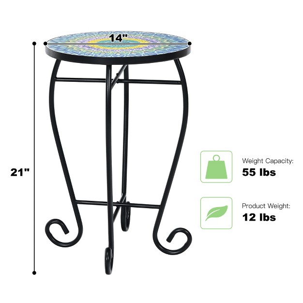 Costway Mosaic Side Table Accent Table Round Balcony Bistro End Table Orange blue navy