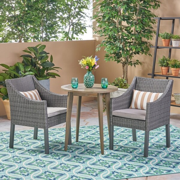 Nicola Outdoor 3 Piece Wood and Wicker Bistro Set by Christopher Knight Home