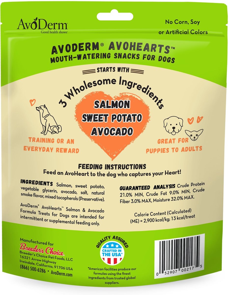 AvoDerm AvoHearts Salmon and Avocado Formula Dog Treats， 5-oz bag