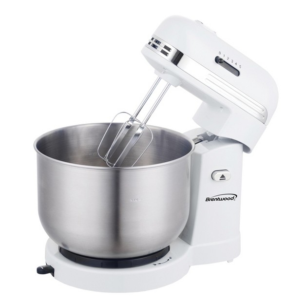 Brentwood 5 Speed Stand Mixer With 3 5 Quart Stainless Steel Mixing Bowl In White