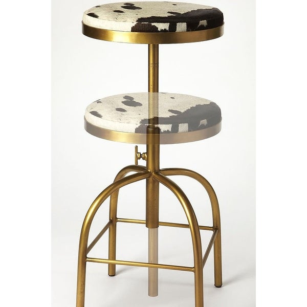 Modern Iron Hair-On-Hide Round Barstool - Multicolor - 16.5