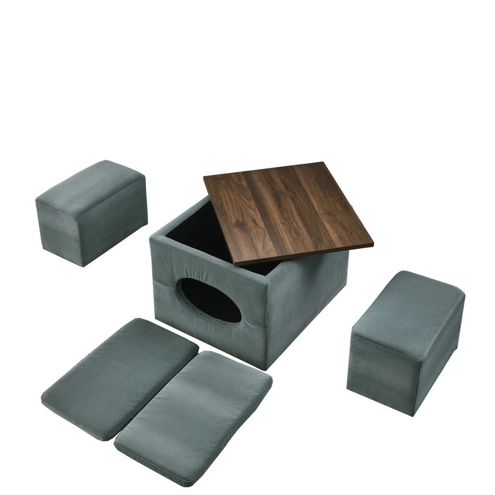 Modern Design Hollow Storage Ottoman Bench  Upholstery Coffee Table 2 Small footstools Short Ottoman Stoo  Grey