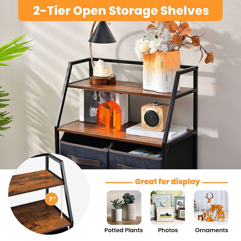 4-Drawer Free Standing Storage Dresser with 2 Open Shelves-Rustic Brown