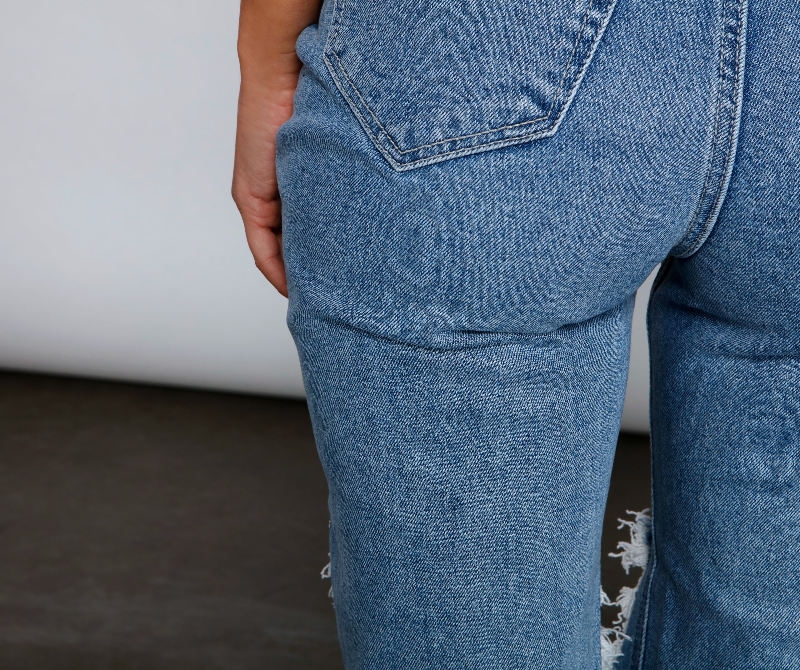 Rebel Chic High Rise Destructed Mom Jeans