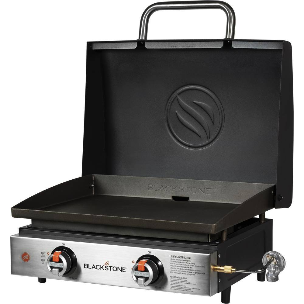 Blackstone 1813 22 in. 2 Burner and Stainless Steel with Hood Tabletop Griddle in Black