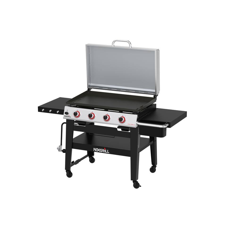 Nexgrill 720-1058 Daytona 4-Burner 36 in. Propane Gas Griddle in Black with Stainless Steel Lid