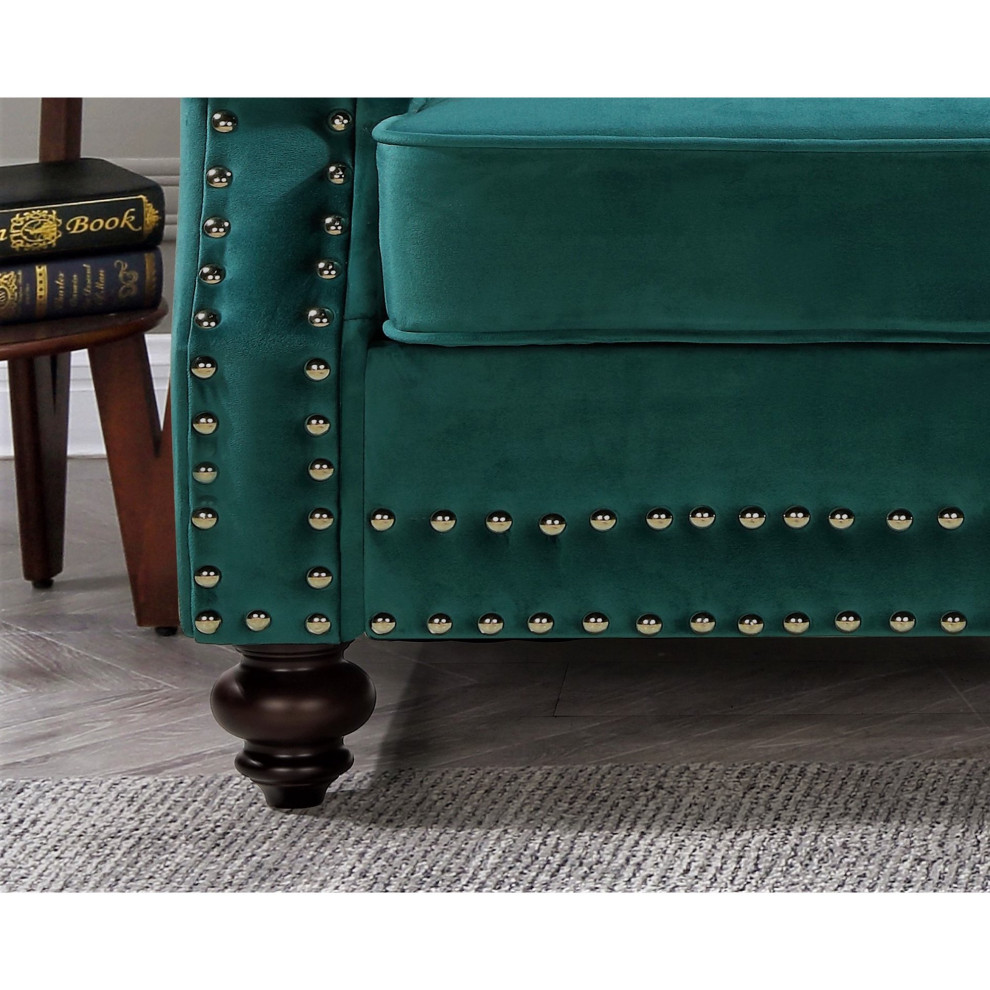 Traditional Sofa  Velvet Seat  ampRolled Arms With Nailhead Accents   Eclectic   Sofas   by Decorn  Houzz