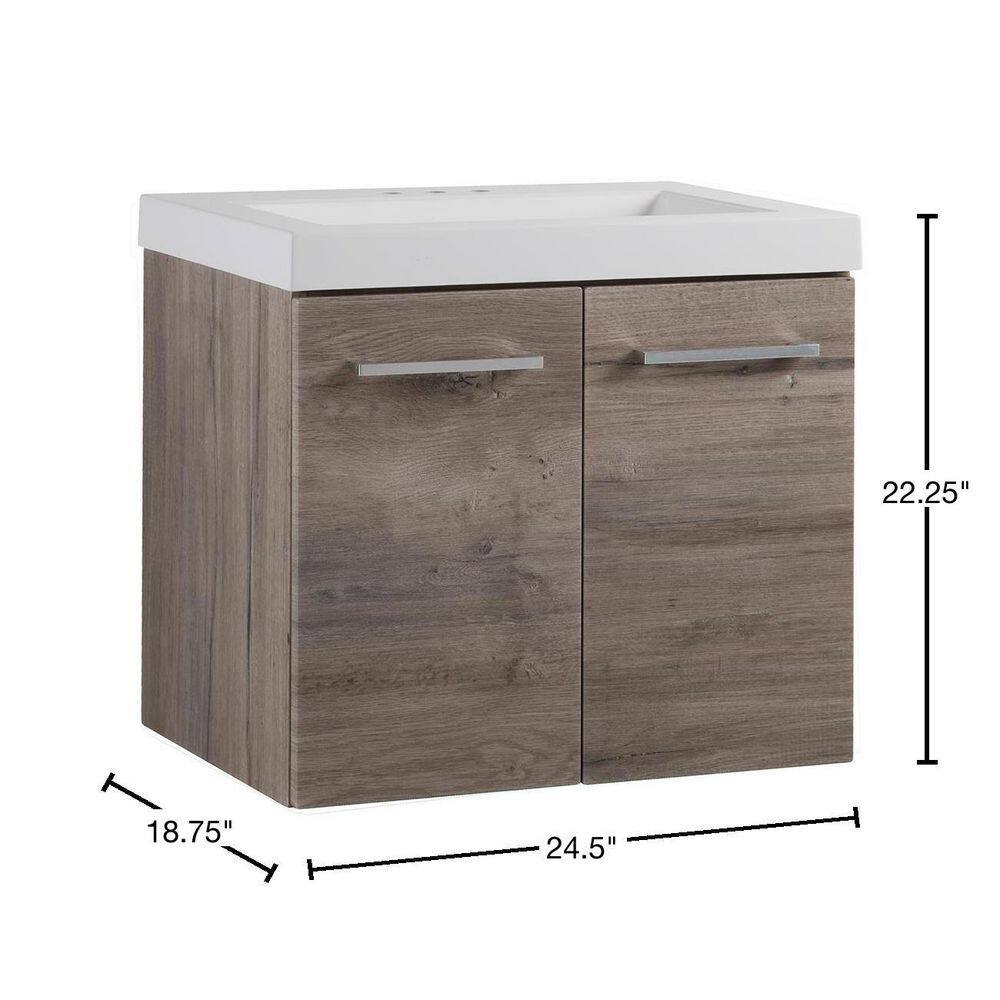 Domani Stella 24 in. W x 19 in. D Wall Hung Bath Vanity in White Washed Oak with Cultured Marble Vanity Top in White with Sink SL24P2-WO