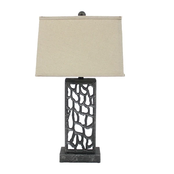 5 x 8 x 28.75 Silver Metal With Multi Mini Grotto Pattern - Table Lamp - 5 x 8 x 28.75