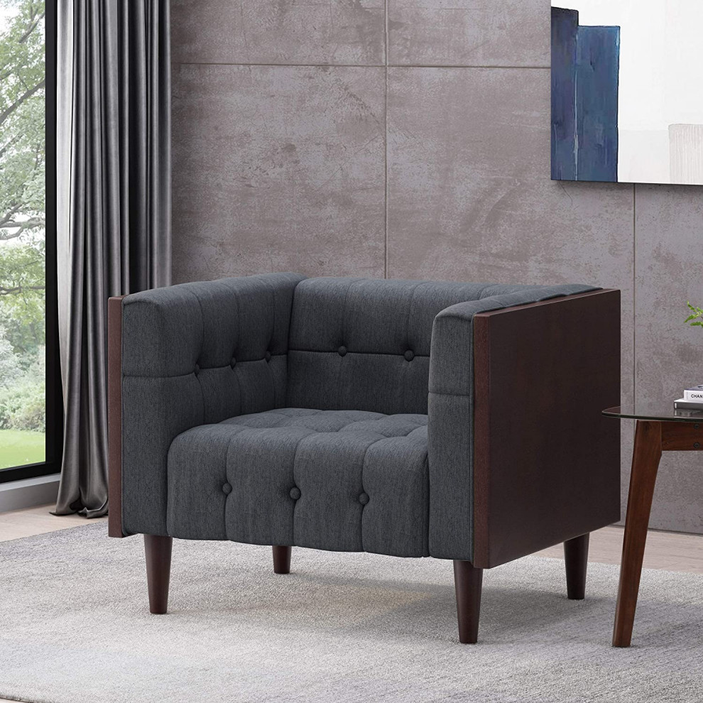 Contemporary Accent Chair  Tapered Legs With Button Tufted Seat  ampBack  Charcoal   Midcentury   Armchairs And Accent Chairs   by Declusia  Houzz