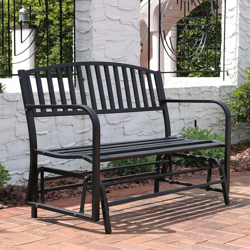 Sunnydaze 2-Person Steel Outdoor Glider Garden Bench - Black