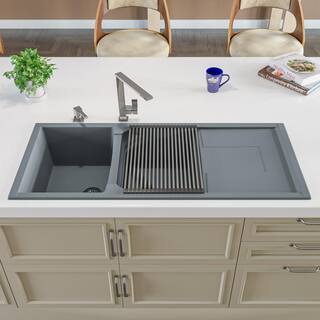 ALFI BRAND Drop-In Granite Composite 45.75 in. 5050 Double Bowl Kitchen Sink in Titanium AB4620DI-T