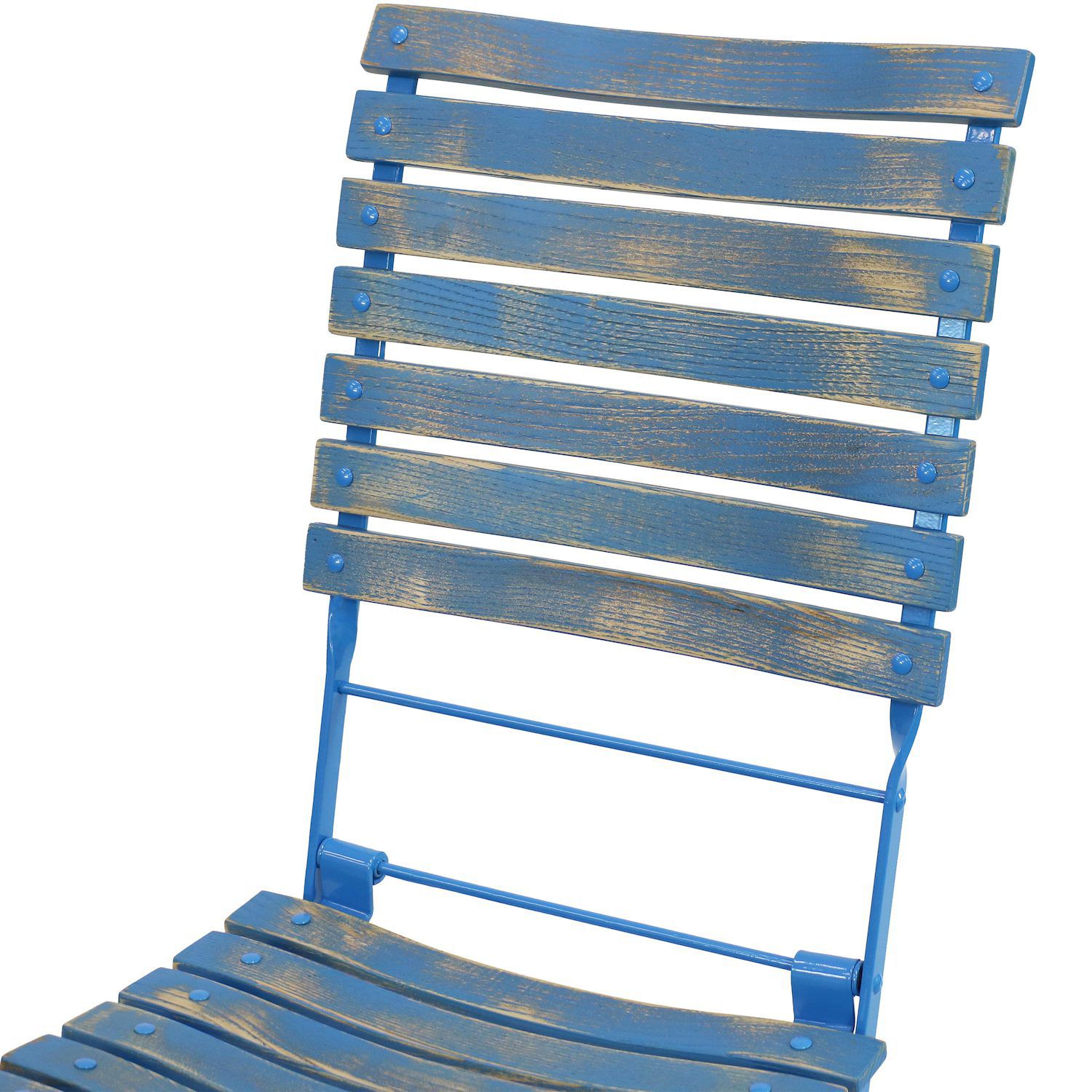 Sunnydaze Cafe Couleur Folding Chestnut Wooden Folding Chair - Blue - Set of 2