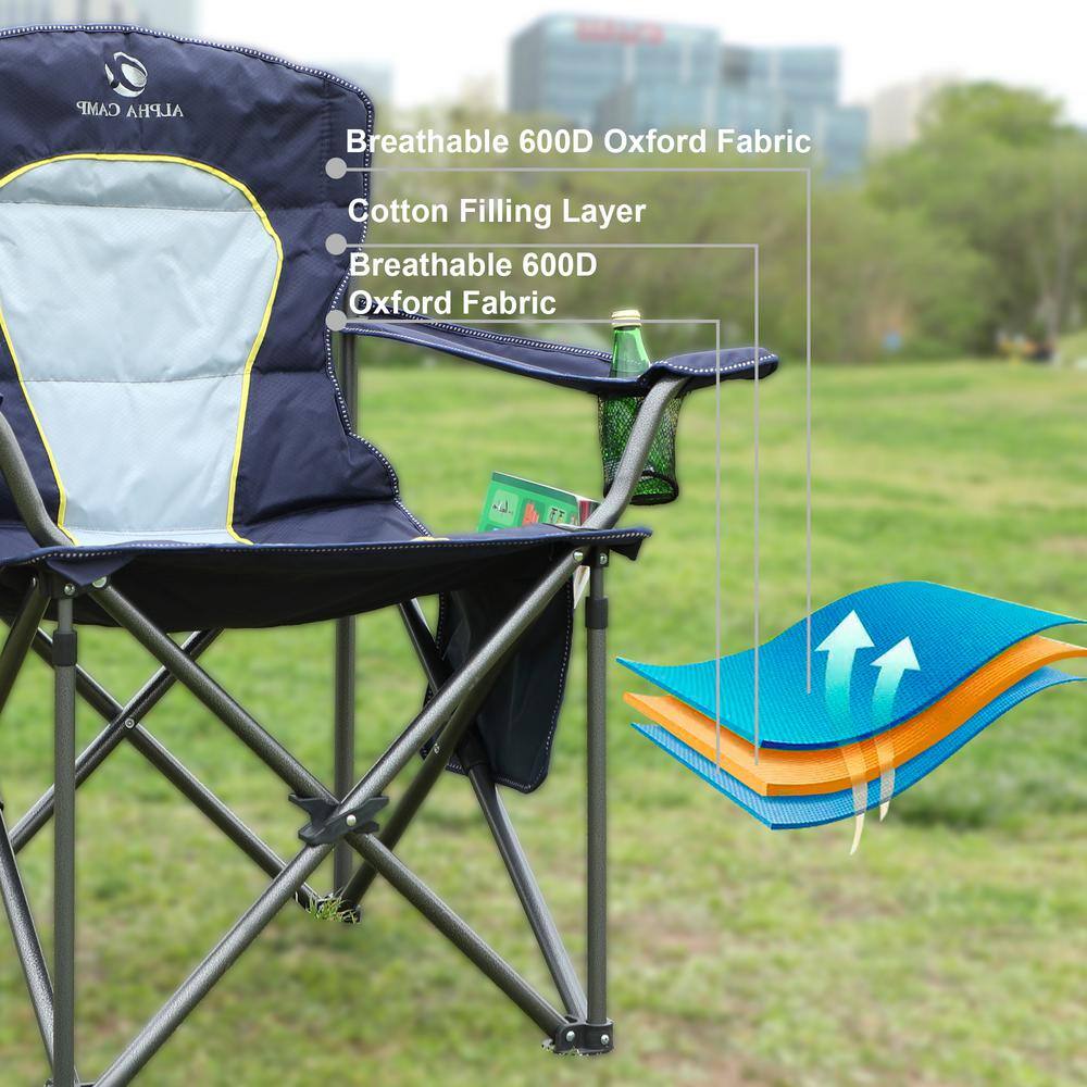 PHI VILLA Oversized Folding Camping Chair With Cooler Bag Thicken Padded Chair Heavy-Duty Linearity Design THD-E01CC403-NB