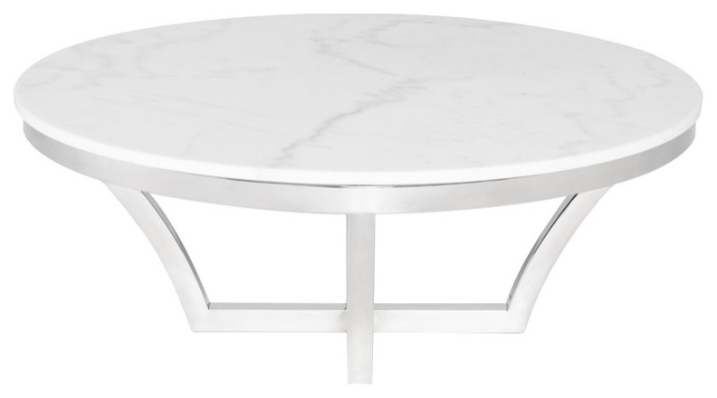 Aurora Coffee Table  White Marble Top Round Cocktail Table   Contemporary   Coffee Tables   by mod space furniture  Houzz