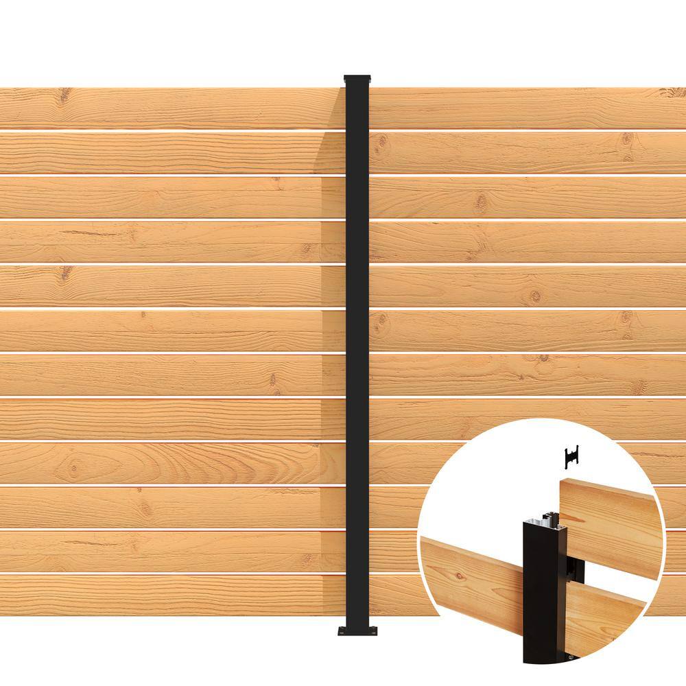 HOFT Line Post Kit 73 in. x 3 in. x 3 in. Black Aluminum Fence Line Post and Hardware - Kit C6 USKLP7301