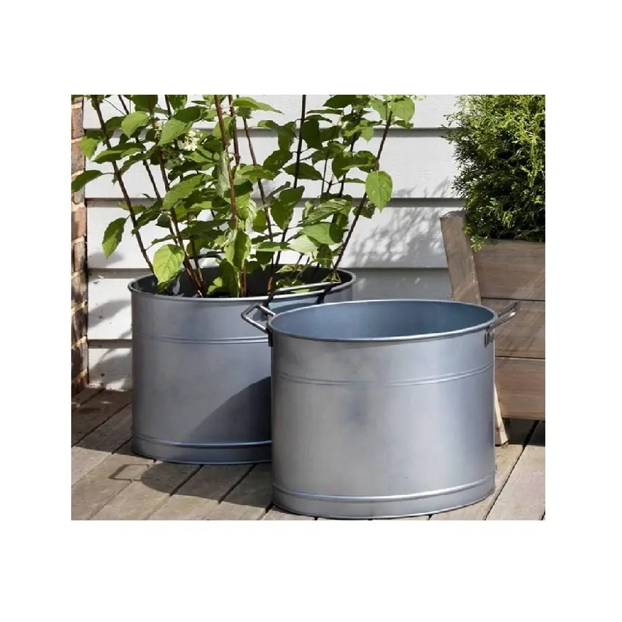 Garden supplies planters best selling galvanized metal planters for garden decor wholesale iron planters set