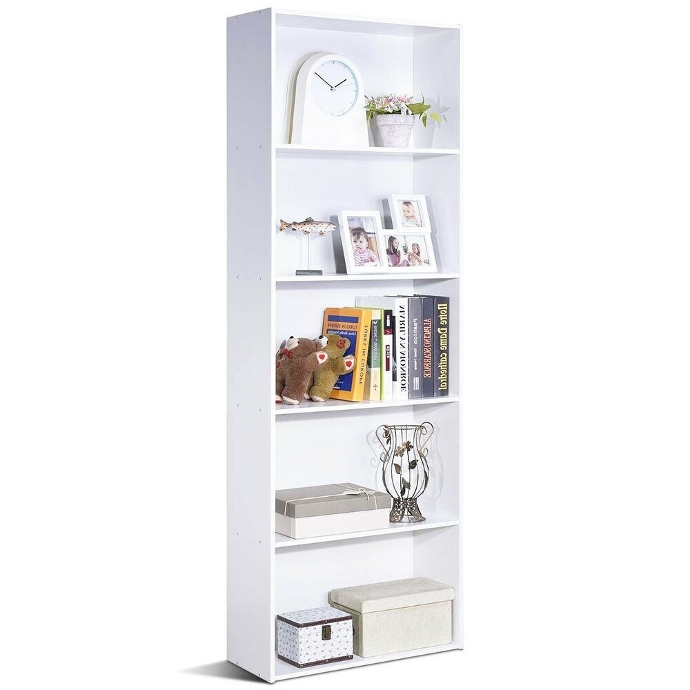 Modern 5 Tier Bookcase Storage Shelf in White Wood Finish   23.5\