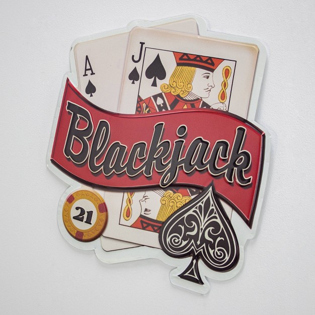 X 15 quot Blackjack 21 Embossed Metal Sign Red black white American Art Decor