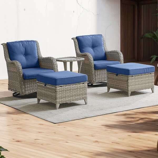 Pocassy 5Piece Outdoor Furniture Set，Swivel chairs with Ottomans