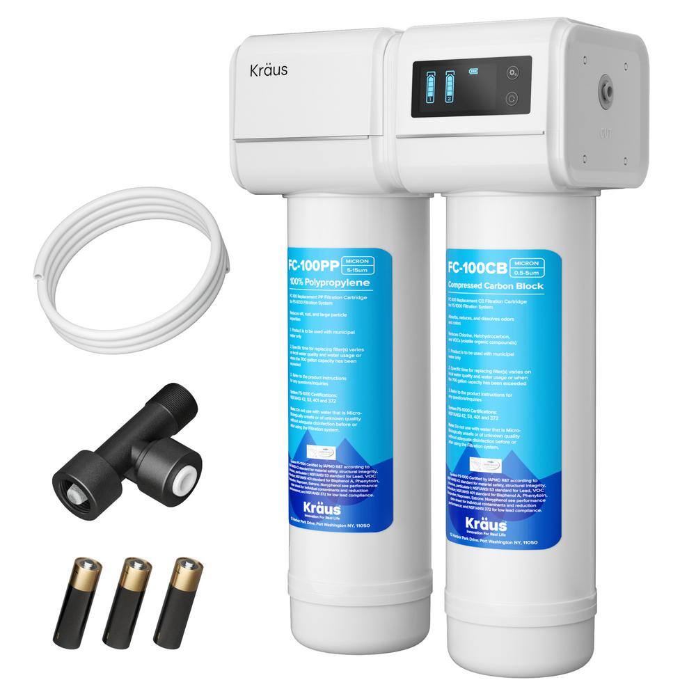 KRAUS Purita 2-Stage Carbon Block Under-Sink Water Filtration System with Digital Display Monitor FS-1000