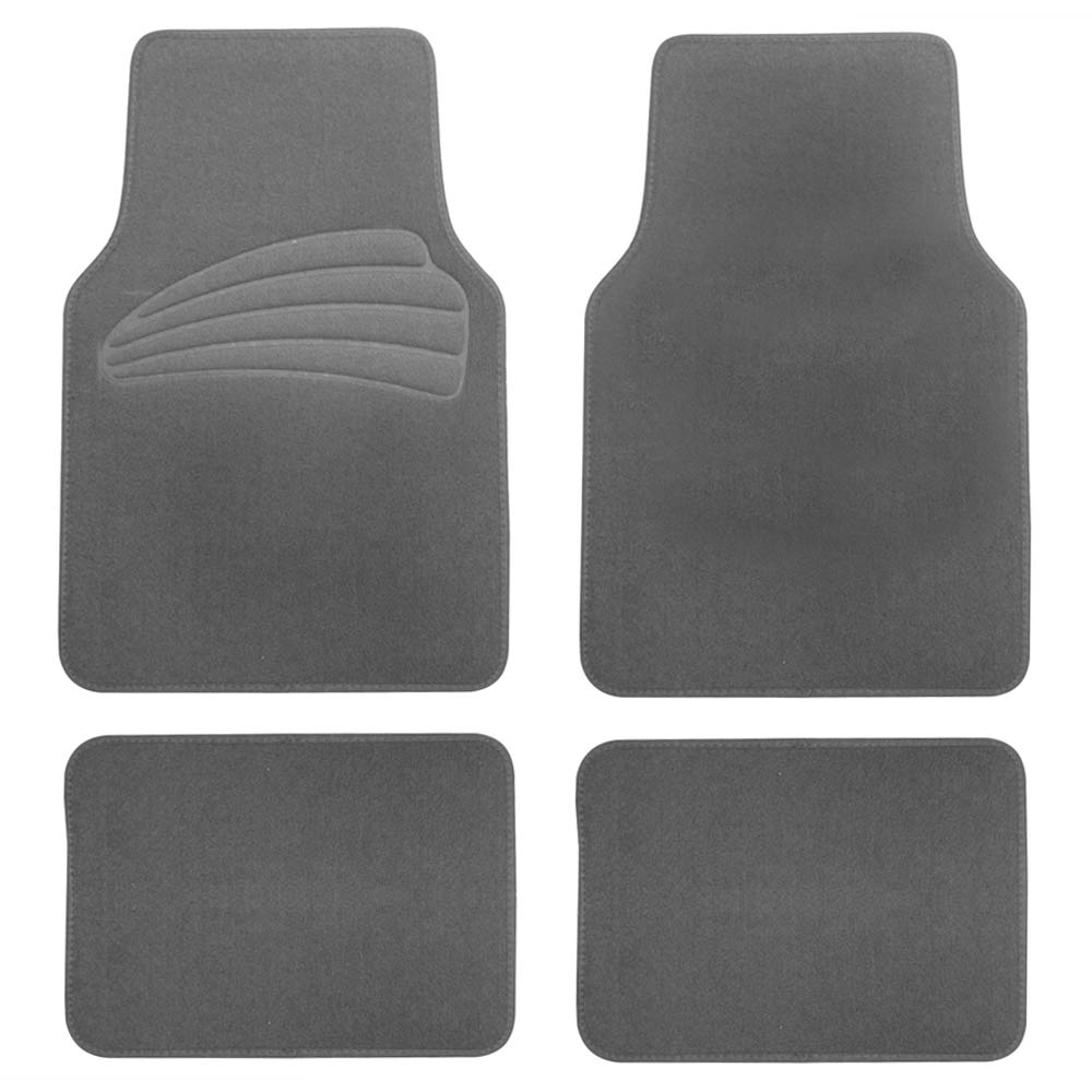 FH Group PU Leather Integrated Seatbelt Seat Covers， Full Set with Gray Carpet Floor Mats， Black Gray