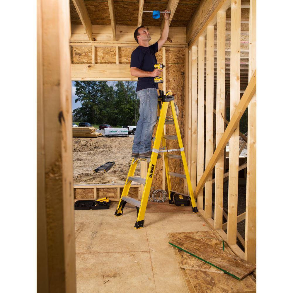 DW 8 ft. Fiberglass Step Ladder 12.2 ft. Reach Height Type 1AA - 375 lbs. Expanded Work Step and Impact Absorption System DXL3410-08