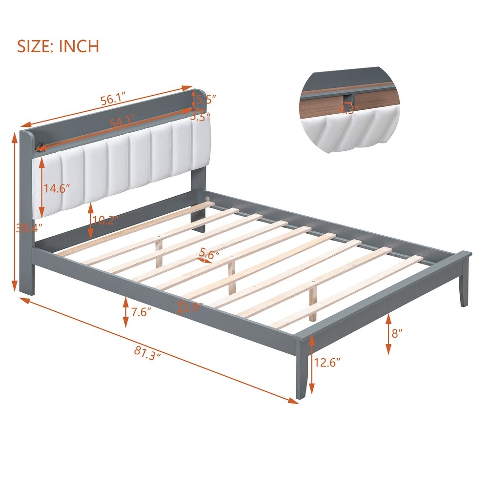 3 Pieces Bedroom Sets Full Size Wood Platform Bed and Two Nightstands Storage Platform bed with USB and LED Lights