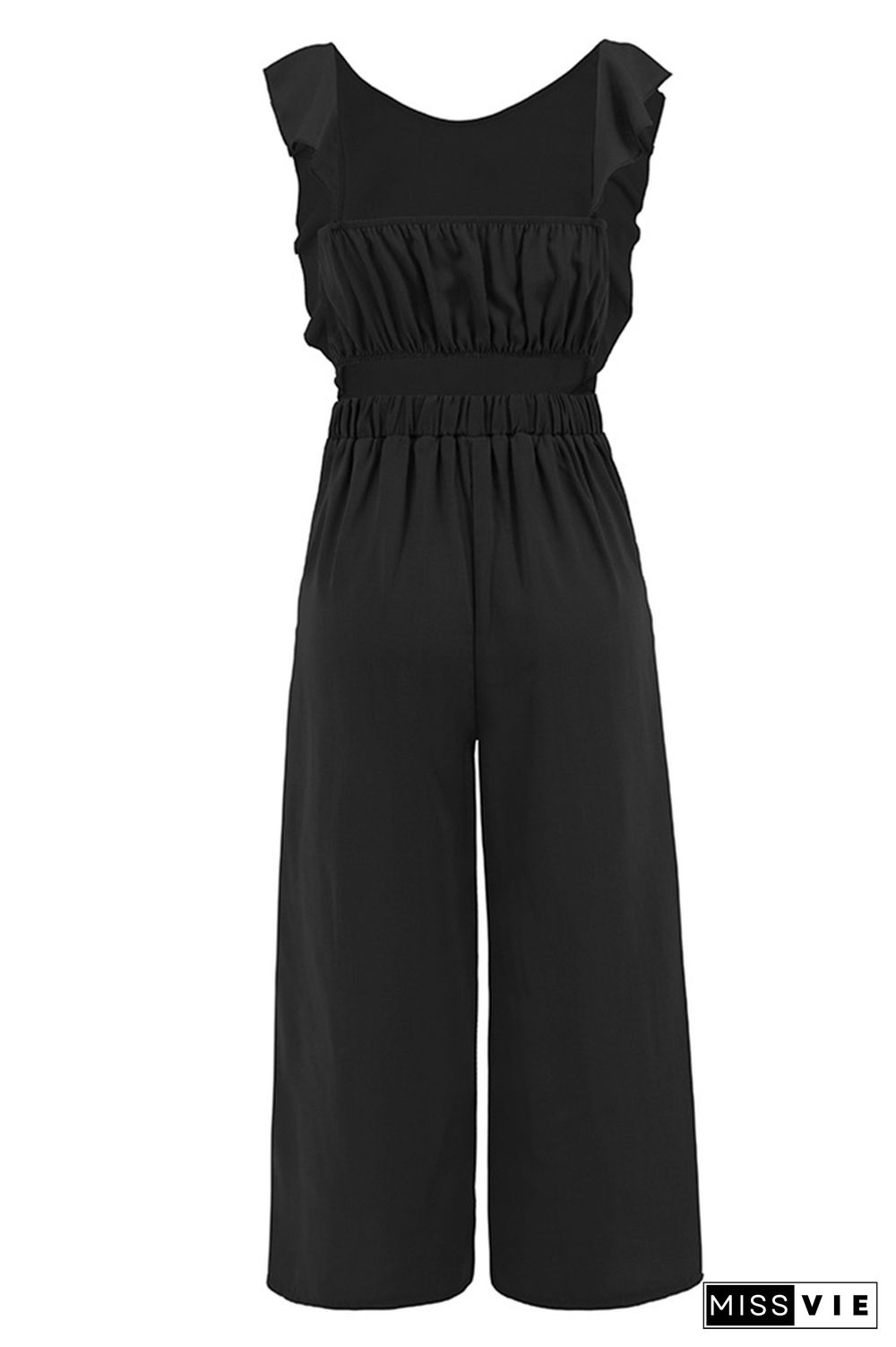 Plain Flutter Sleeveless Wide Leg Jumpsuit