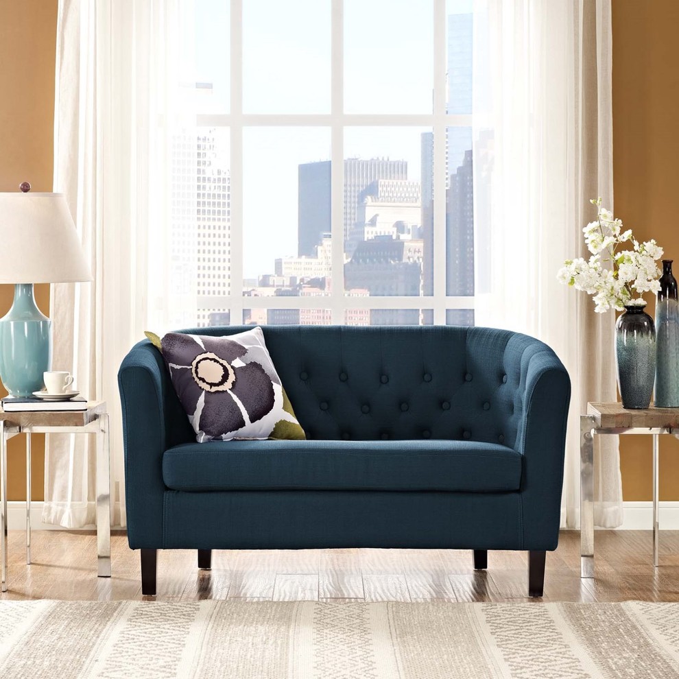 Modern Contemporary Urban Living Lounge Room Loveseat Sofa  Navy Blue  Fabric   Contemporary   Loveseats   by House Bound  Houzz