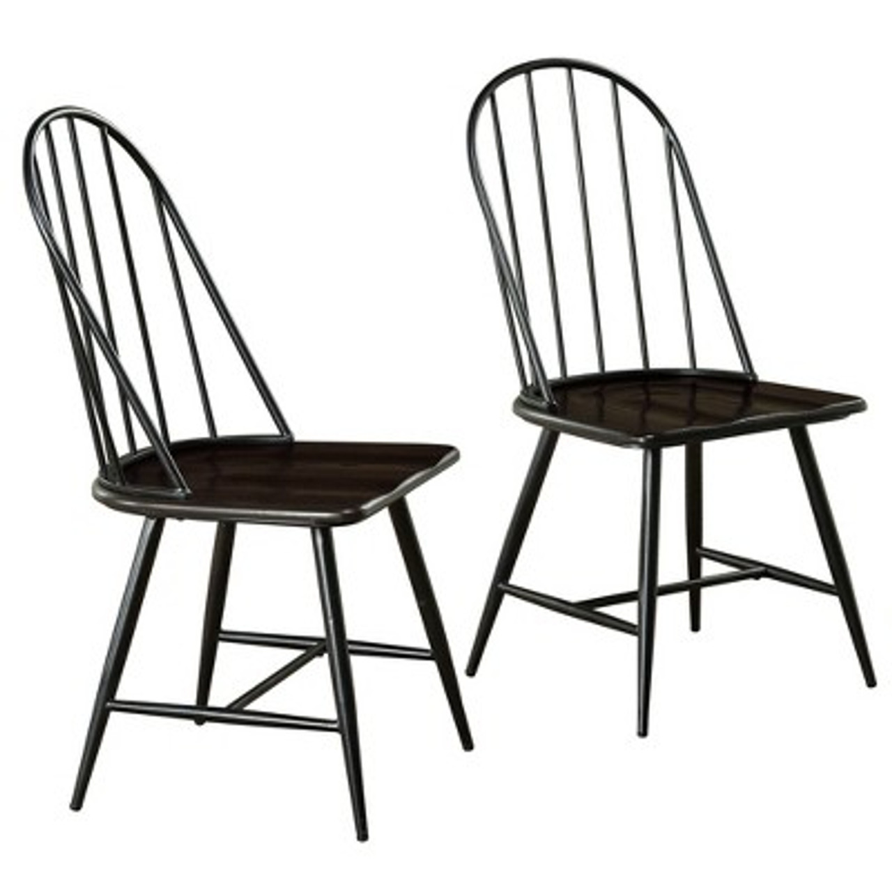 Set of 2 Milo Windsor Metal with Wood Seat Dining Chairs Black/Espresso Brown - Buylateral