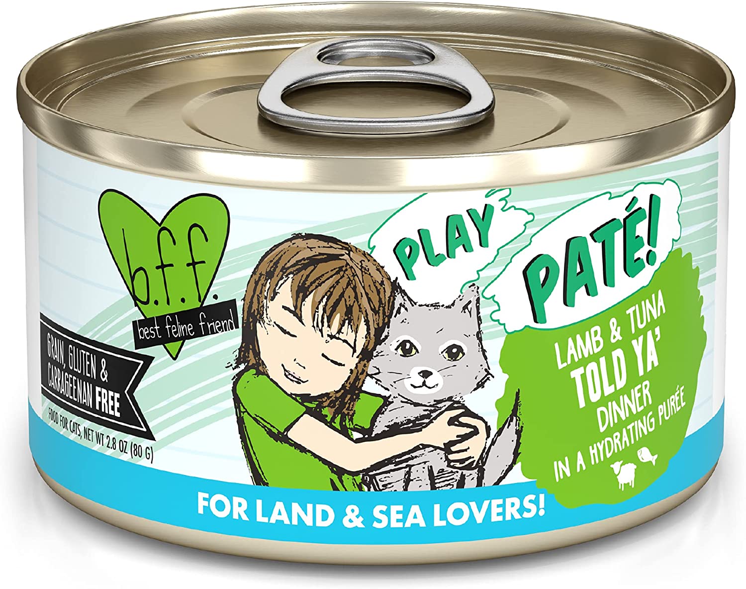 Weruva Wet Cat Food B.F.F. Play - Best Feline Friend Paté Lovers， Aw Yeah!， Lamb and Tuna Told Ya' with Lamb and Tuna， 2.8oz Can (Pack of 12)