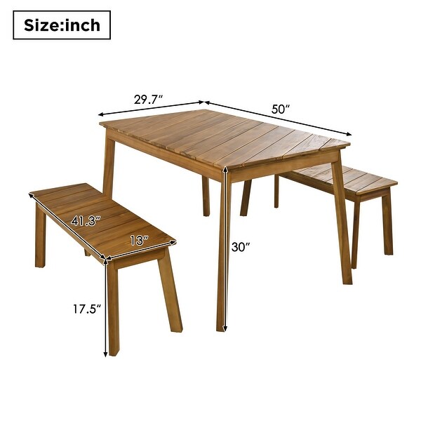 3Piece Acacia Outdoor Picnic Table Set With 2 Benches and Weather Resistant