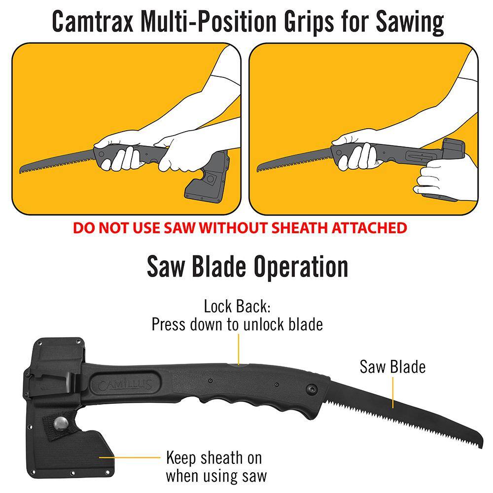 Camillus Camtrax 12 in. Glass Filled Nylon Handle 3-in-1 Hatchet Folding Saw and Hammer with Molded Sheath 19142