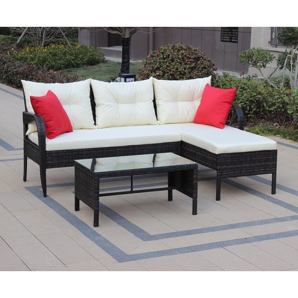 3-Pieces Outdoor Patio Furniture Sets for 3-4， Wicker Rattan Sectional Conversation Set with 2 Seat Cushions and 3 Back Cushions - Overstock - 37426701