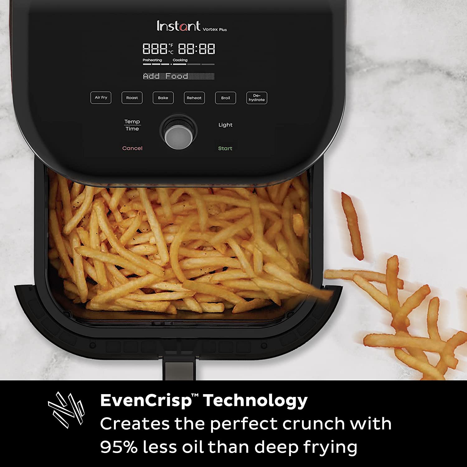 Instant Vortex Plus 6-Quart Air Fryer Oven， From the Makers of Instant Pot with Odor Erase Technology， ClearCook Cooking Window， App with over 100 Recipes， Single Basket， Stainless Steel