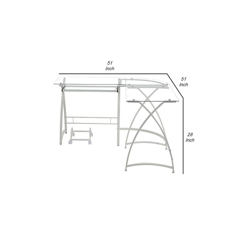 L Shape Computer Desk with CPU Holder and Casters， White