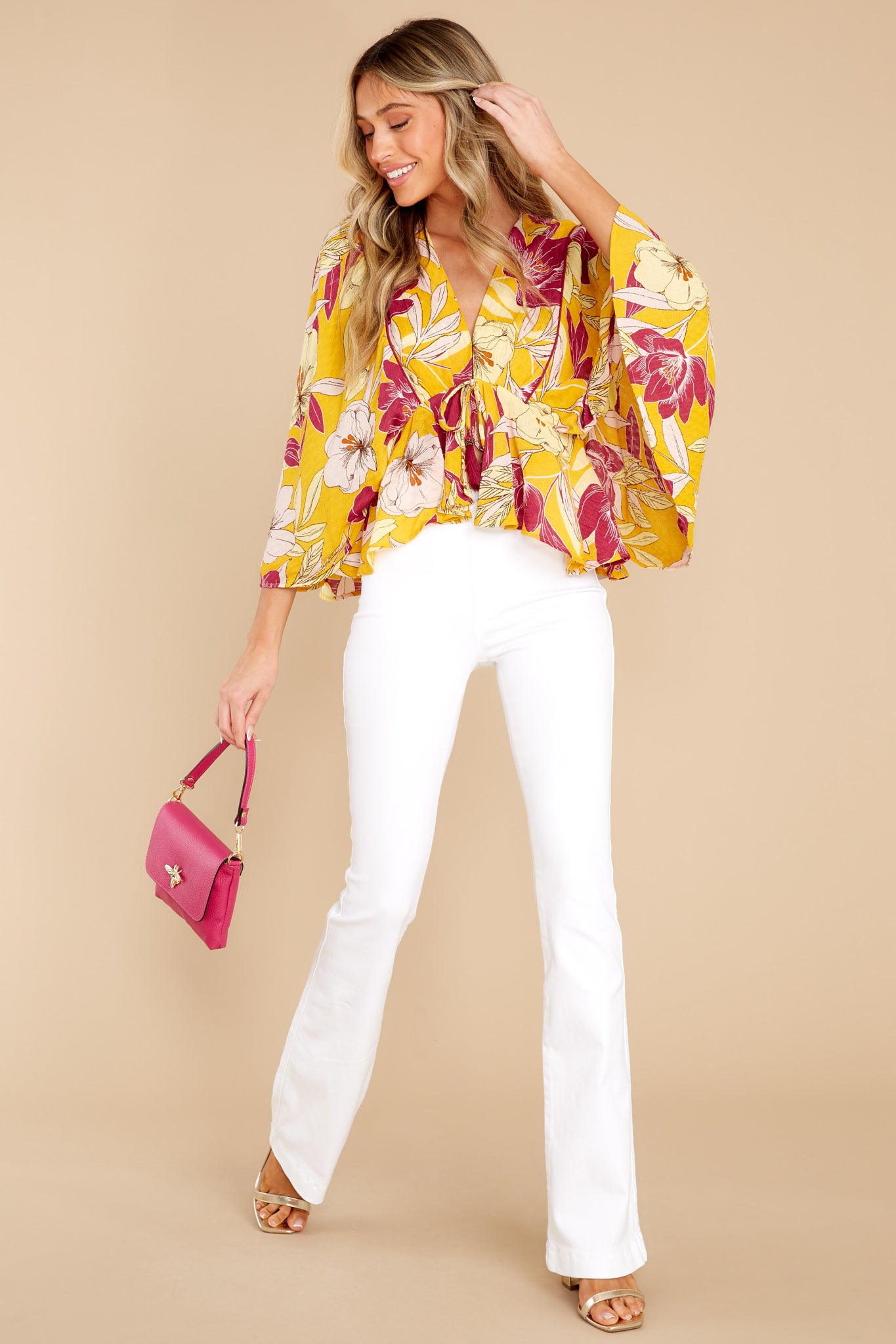 Mad Love Gold Floral Batwing Top