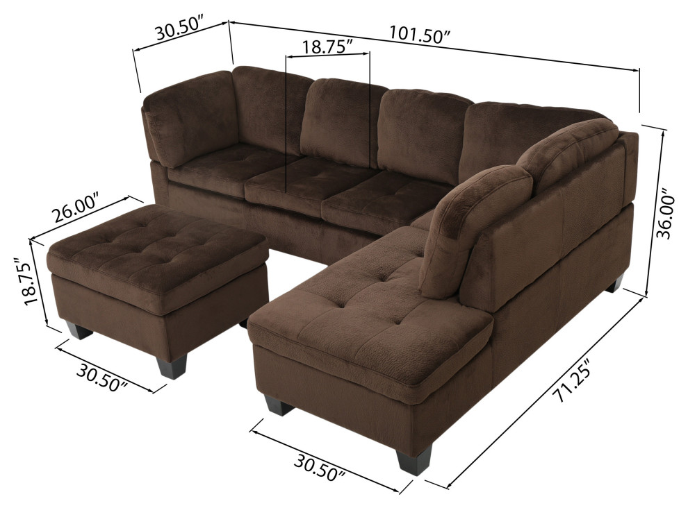 GDF Studio 3 Piece Welsh Chocolate Fabric Sectional Set   Transitional   Sectional Sofas   by GDFStudio  Houzz