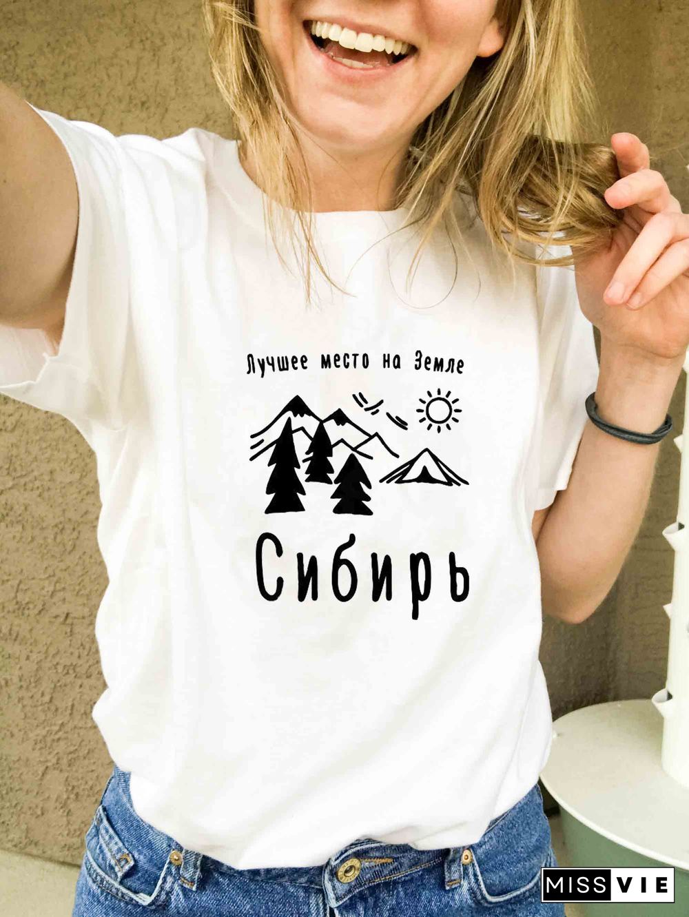 TheBestPlaceOnEarthIs Siberia Russian Letter New Arrival Women's Summer Funny Cotton Short SleeveTopsTee Female T-shirt